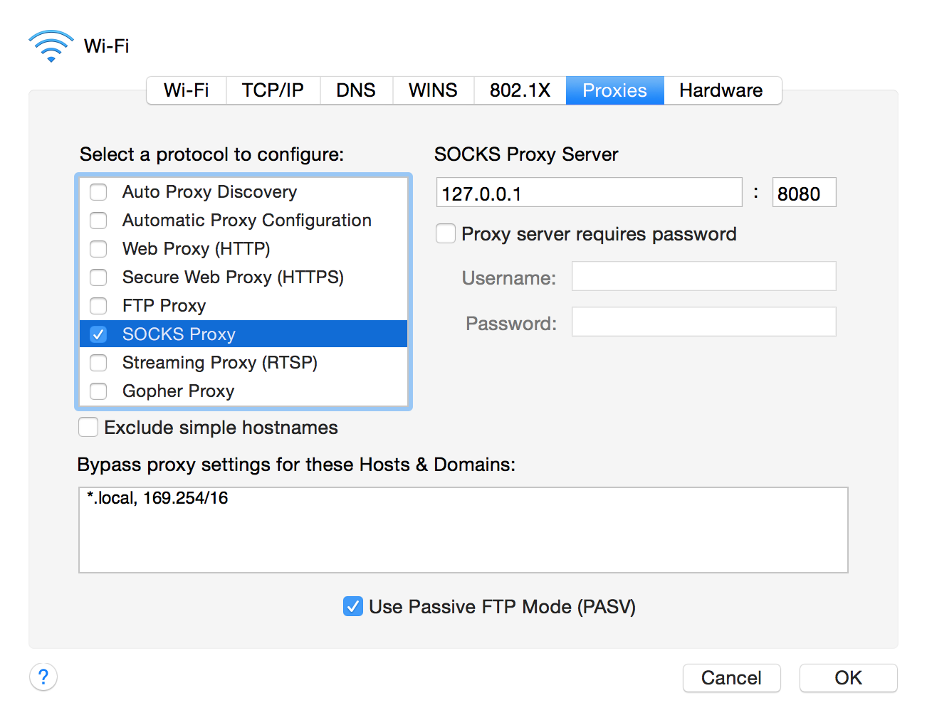 osx proxy config